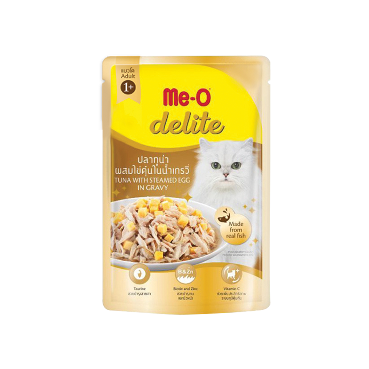 Me-O Delite มีโอ ดีไลท์ อาหารเปียกแมว แบบซอง รส ปลาทูน่าผสมไข่ตุ๋นในน้ำเกรวี่ ขนาด 70 กรัม