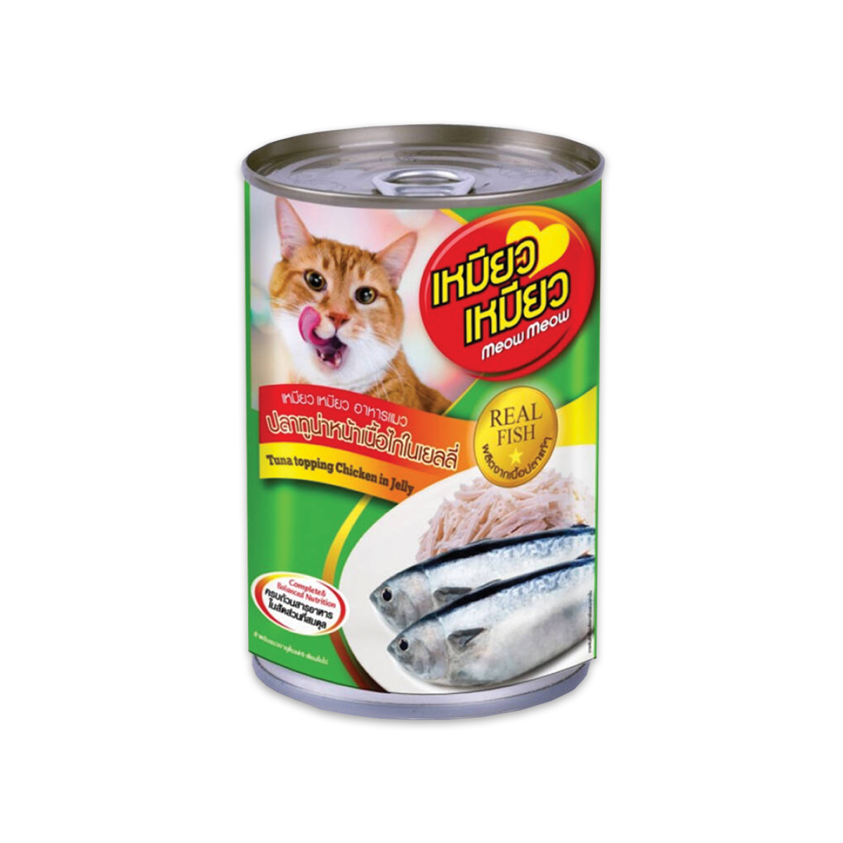 [MANOON] MEOW MEOW Cat Food Tuna Topping Chicken in Jelly เหมียว เหมียว อาหารแมว ปลาทูน่าหน้าเนื้อไก่ในเยลลี่ ขนาด 400 กรัม