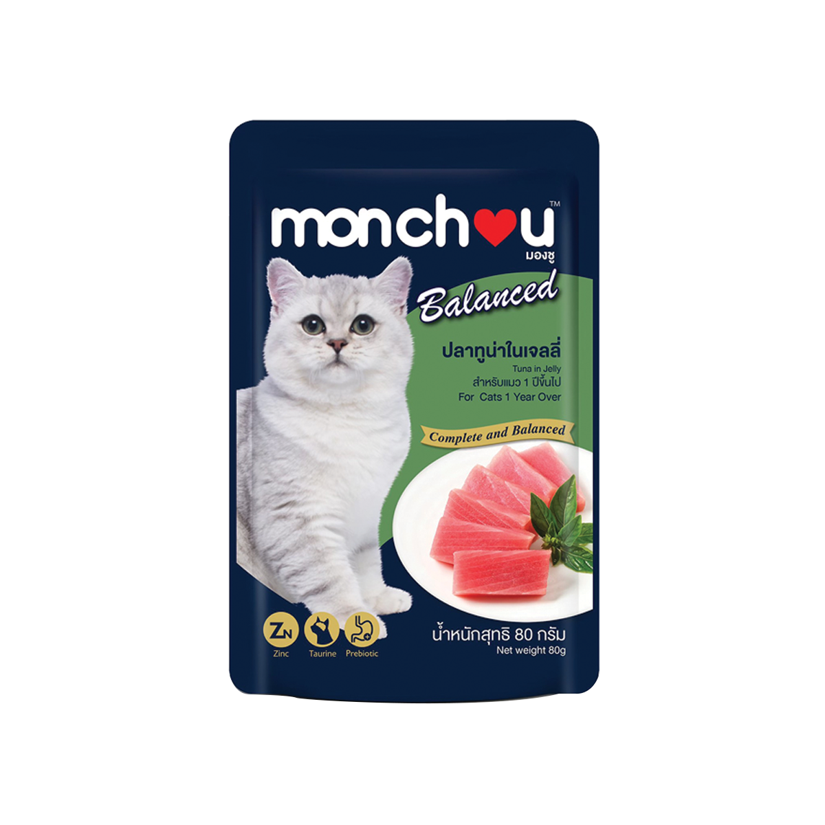 [MANOON] MONCHOU Balanced Tuna in Jelly มองชู บาลานซ์ ปลาทูน่าในเจลลี่ ขนาด 80 กรัม (12 ซอง)