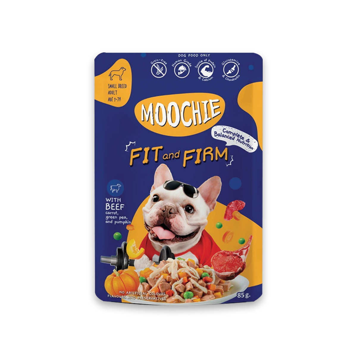 Moochie Dog Food Healthy Pouch Beauty Skin&Coat with Salmon Carrot, Sweet Potato and Green Pea Flavor มูชี่ อาหารเปียกสำหรับสุนัขแบบซอง รสแซลมอนผสมแครอท มันหวาน ถั่วลันเตา และน้ำมันมะพร้าว ขนาด 85 กรัม (12 ซอง)