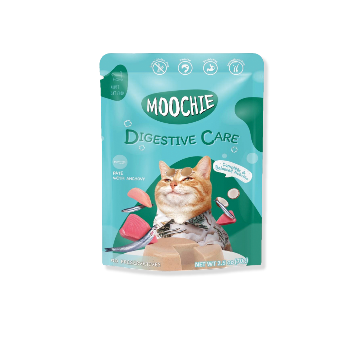 [MANOON] MOOCHIE Digestive Care Pate with Anchovy มูชี่ อาหารเปียกแมว รสปลาแอนโชวี่บด สูตรดูแลทางเดินอาหาร ขนาด 70 กรัม (12ซอง)