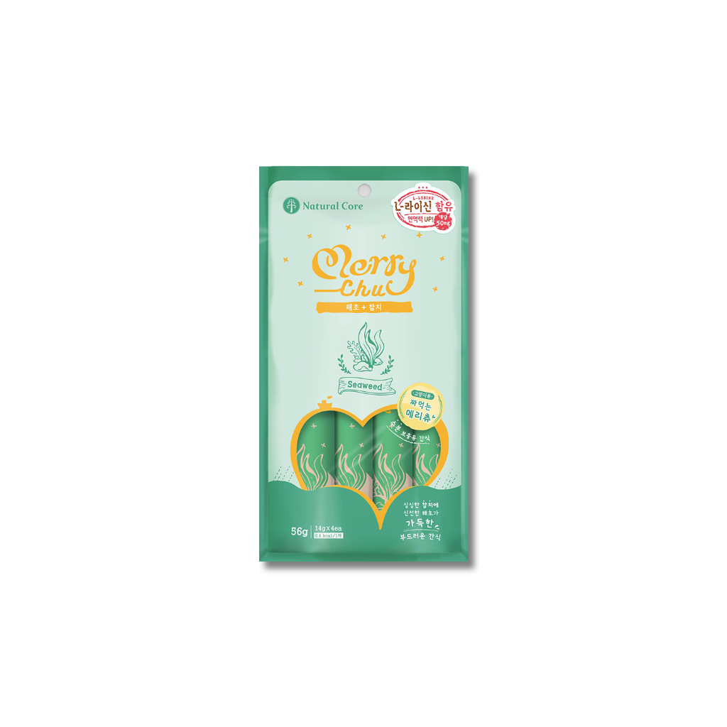 [MANOON] NATURAL CORE  Cat Snack Merrychu Tuna Seaweed เนเชอรัล คอร์ ขนมเลียสำหรับเเมว สูตรทูน่าและสาหร่ายทะเล ขนาด 56 กรัม