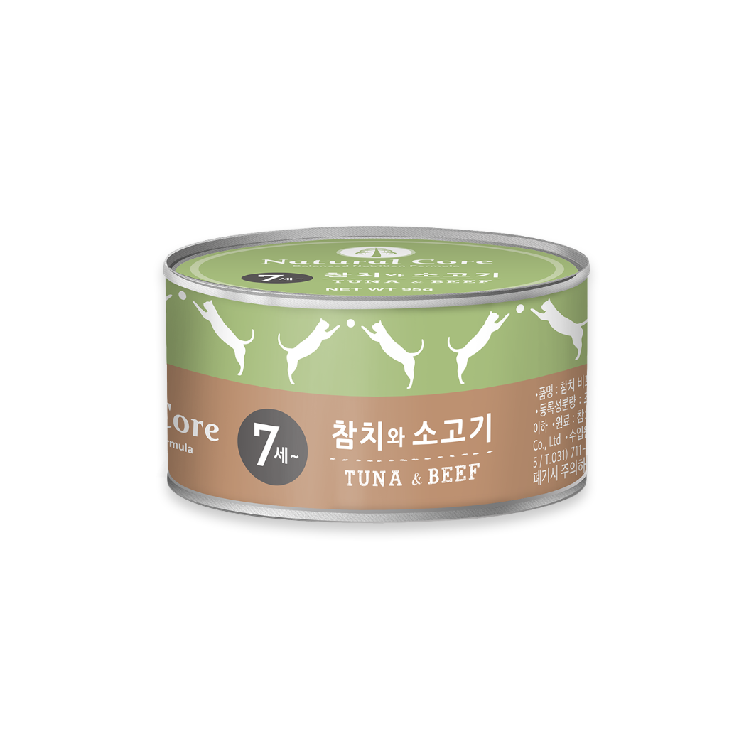 [MANOON] NATURAL CORE Can Cat Food  Tuna with Beef in Gravy Flavor เนเชอรัล คอร์ อาหารเปียกสำหรับเเมว สูตรทูน่าและเนื้อวัวในน้ำเกรวี่ ขนาด 95 กรัม (12 กระป๋อง)