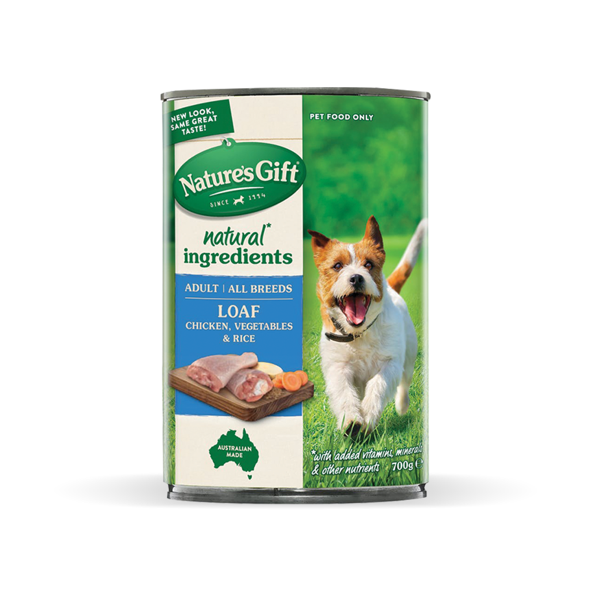 [MANOON] NATURE'S GIFT  Adult all Breeds Loaf Chicken, Vegetables & Rice เนเจอร์ส  กิ๊ฟ อาหารกระป๋องสำหรับสุนัข สูตรไก่ ข้าวโอ๊ตและผัก 700