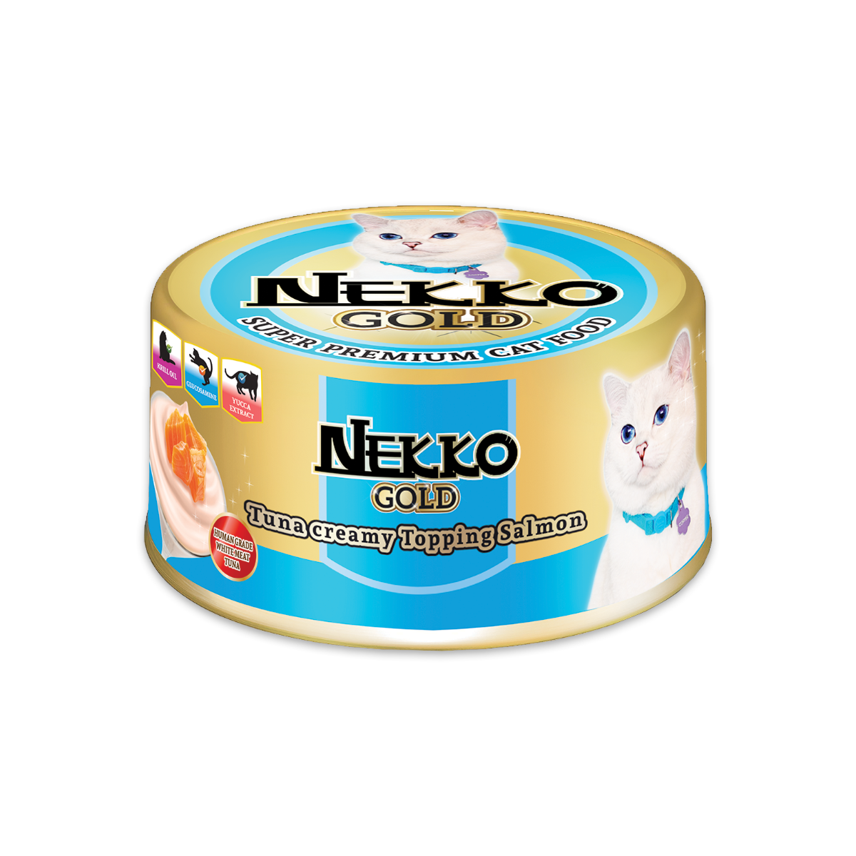 [MANOON] NEKKO Gold Tuna Creamy Topping Salmon  เน็กโกะ โกลด์อาหารเปียกสำหรับแมว แบบกระป๋อง รสปลาทูน่าครีมมี่หน้าปลาแซลมอน ขนาด 85 กรัม (12 กระป๋อง)