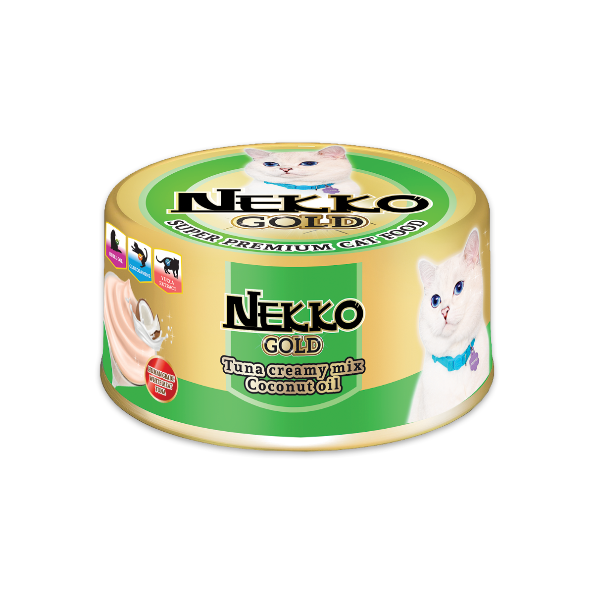 [MANOON] NEKKO Gold Tuna Creamy mix Coconut Oil เน็กโกะ โกลด์อาหารเปียกสำหรับแมว แบบกระป๋อง รสปลาทูน่าและเนื้อไก่ในน้ำเกรวี่ ขนาด 85 กรัม (12 กระป๋อง)