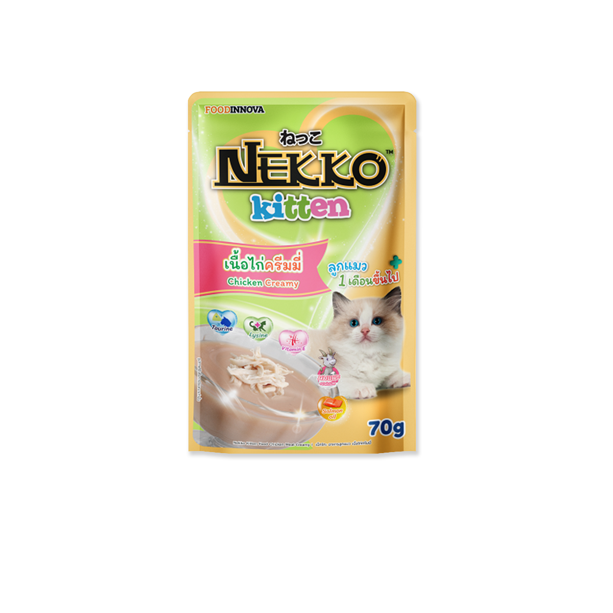 NEKKO Kitten Chicken Meat Creamy Flavor เน็กโกะ อาหารเปียก สูตรเนื้อไก่ครีมมี่ สำหรับลูกแมว ขนาด 70 กรัม (12 ซอง)