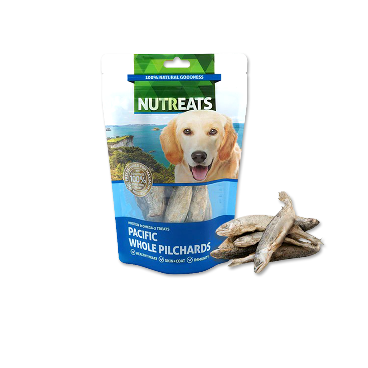 [MANOON] NUTREATS Dog Treats Freeze Dried Pacific Whole Pilchard Premium Dog Treats นูทรีทส์ ขนมสุนัข พรีเมี่ยมเพื่อสุขภาพ ปลาแปซิฟิกโฮล พิลชาร์ลท อบแห้งแบบเยือกแข็ง ขนาด 50 กรัม