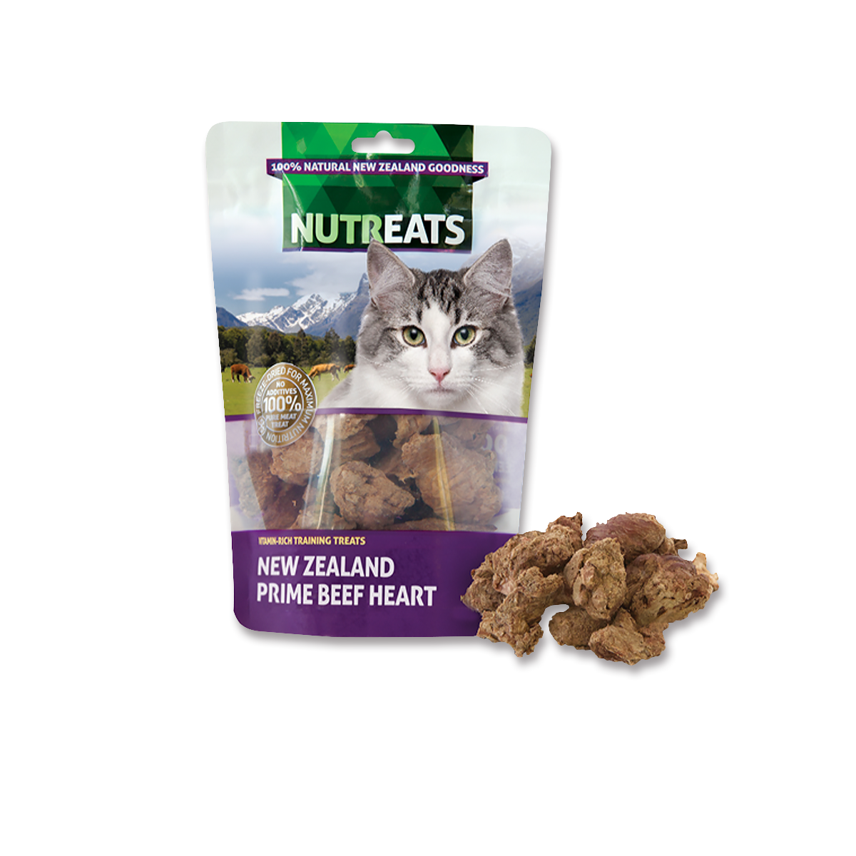 [MANOON] NUTREATS Cat Treats Freeze Dried New Zealand Beef Heart Feline นูทรีทส์ ขนมแมวพรีเมี่ยมเพื่อสุขภาพ หัวใจวัวบดอบแห้ง ขนาด 50 กรัม