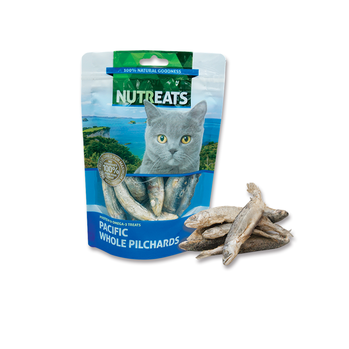 [MANOON] NUTREATS Cat Treats Freeze Dried Pacific Whole Pilchards นูทรีทส์ ขนมแมวพรีเมี่ยมเพื่อสุขภาพ ปลาแปซิฟิกโฮล พิลชาร์ลทอบแห้ง ขนาด 50 กรัม