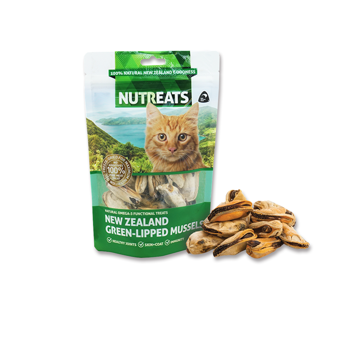 [MANOON] NUTREATS Cat Treats Freeze Dried New Zealand Green Lipped Mussels นูทรีทส์ ขนมแมวพรีเมี่ยมเพื่อสุขภาพ หอยแมลงภู่เขียวอบแห้ง ขนาด 50 กรัม