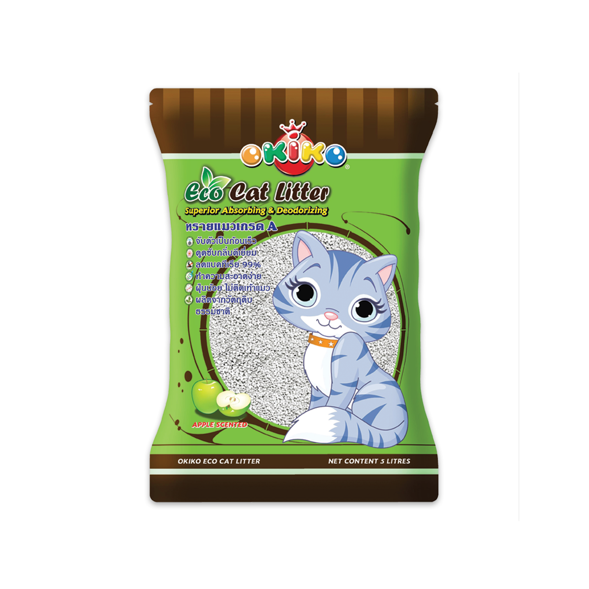 [MANOON] OKIKO ECO Cat Littel Apple Scented โอกิโกะ อีโค่ ทรายแมว กลิ่นแอปเปิ้ล ขนาด 10 ลิตร