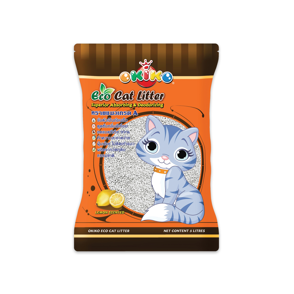 OKIKO ECO Cat Littel Lemon Scented โอกิโกะ อีโค่ ทรายแมว กลิ่นเลมอน ขนาด 10 ลิตร