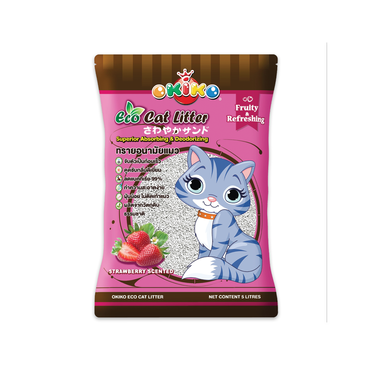 [MANOON] OKIKO ECO Cat Littel Strawberry Scented โอกิโกะ อีโค่ ทรายแมว กลิ่นสตรอเบอร์รี่ขนาด 10 ลิตร