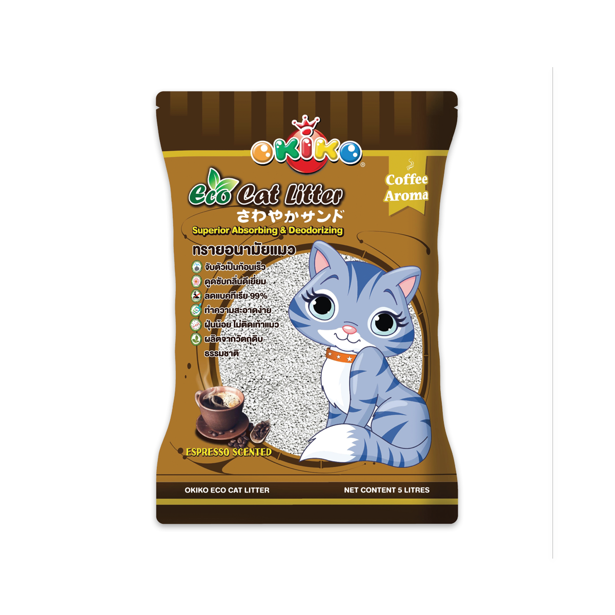 [MANOON] OKIKO ECO Cat Littel Espresso Scented โอกิโกะ อีโค่ ทรายแมว กลิ่นเอสเพรสโซ ขนาด 10 ลิตร