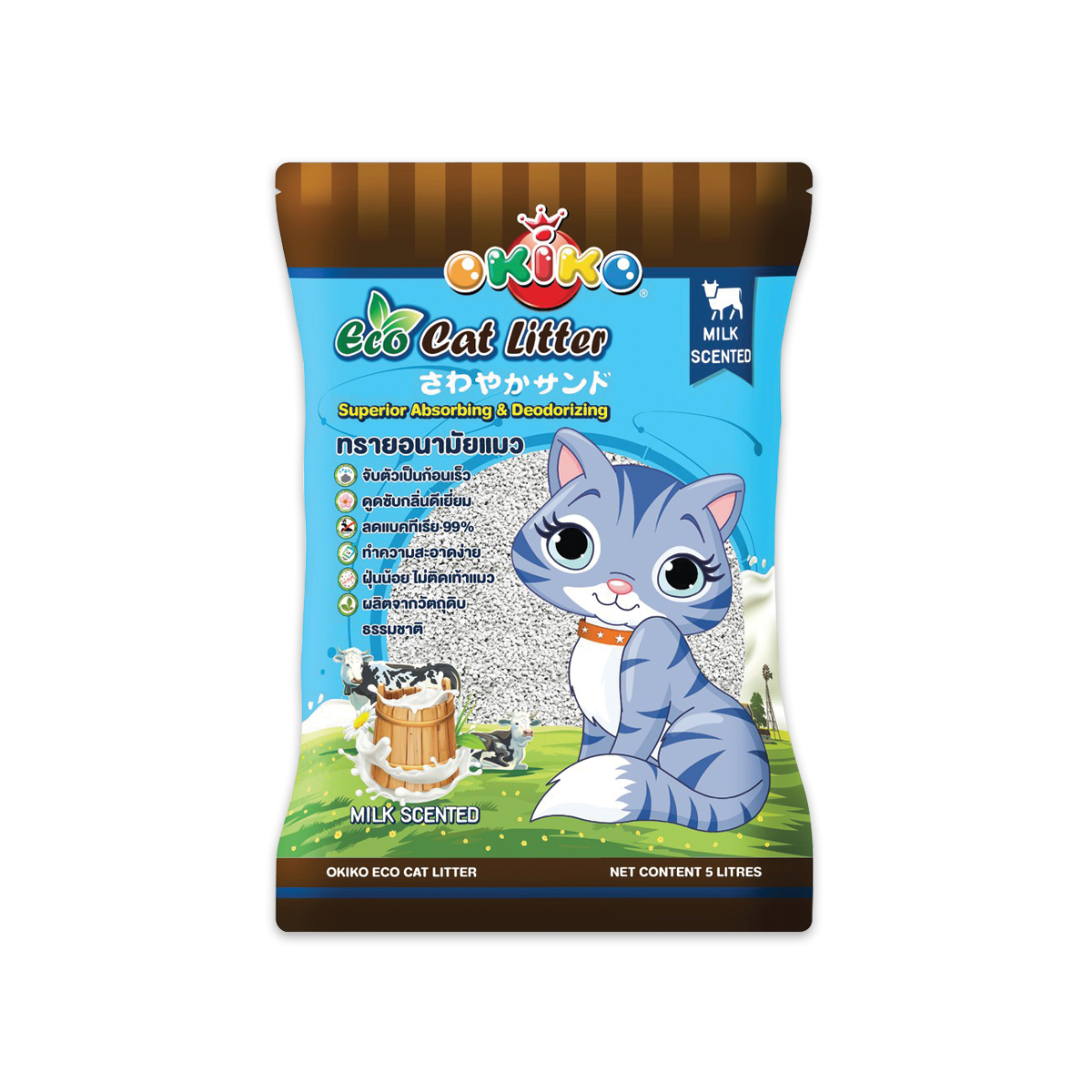 [MANOON] OKIKO ECO Cat Littel Milk Scented โอกิโกะ อีโค่ ทราย แมวกลิ่นนม ขนาด 10 ลิตร