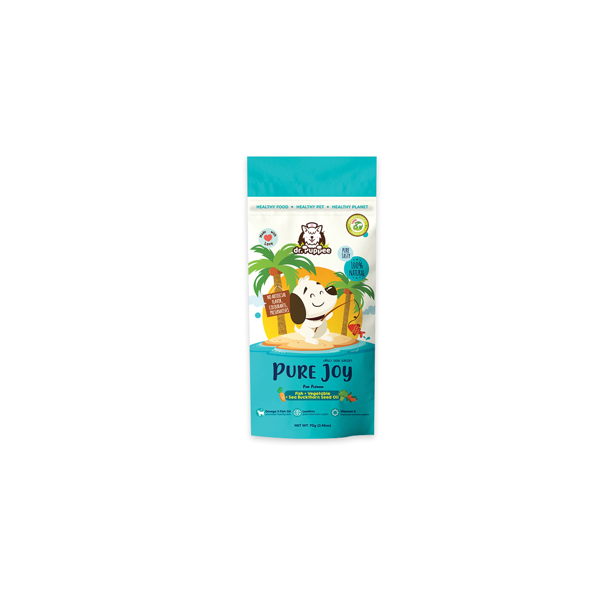 [MANOON] PURE JOY  Fish+Vegetable+Sea Buckthorn Seed oil เพียวจอย ขนมสุนัขเพื่อสุขภาพ สูตรปลา ขนาด 70 กรัม