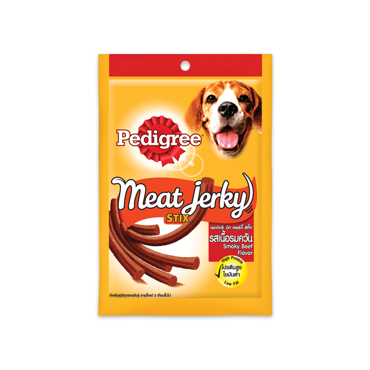 [MANOON] PEDIGREE Meat Jerky Stix Smoky Beef เพดดิกรี มีทเจอร์กี้ สติ๊ก รสเนื้อรมควัน ขนาด 60 กรัม (12 ซอง)