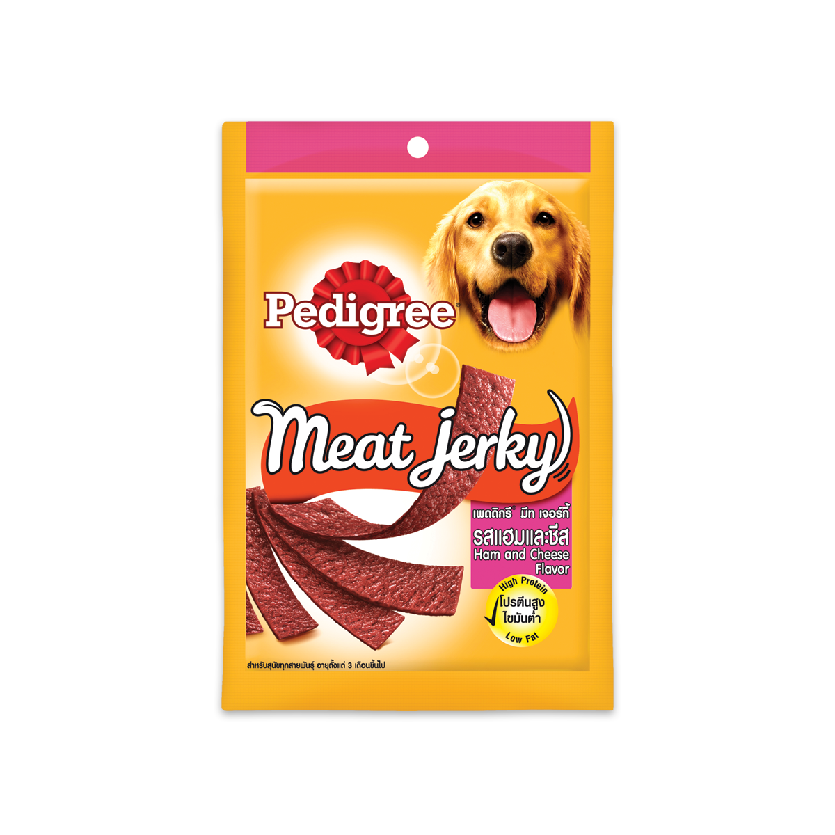 [MANOON] PEDIGREE  Meat Jerky Strap Ham & Cheese เพดดิกรี มีทเจอร์กี้ รสแฮมและชีส ขนาด 80 กรัม (12 ซอง)