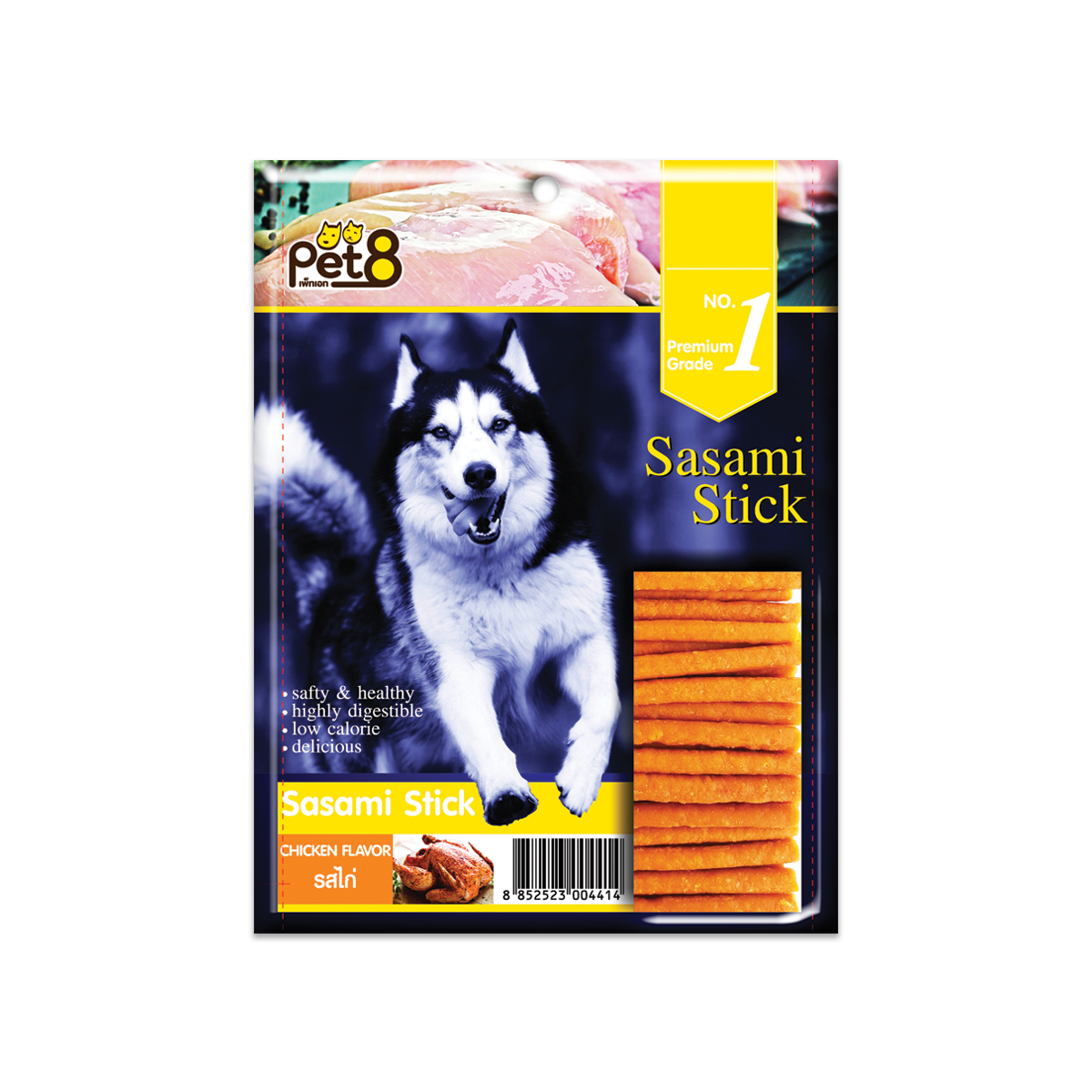 [MANOON] PET8  JS01 Sasami Stick Dog Treats Chicken Flavor เพ็ทเอ็ท ซาซามิ ขนมสุนัข รสไก่ ขนาด 400 กรัม