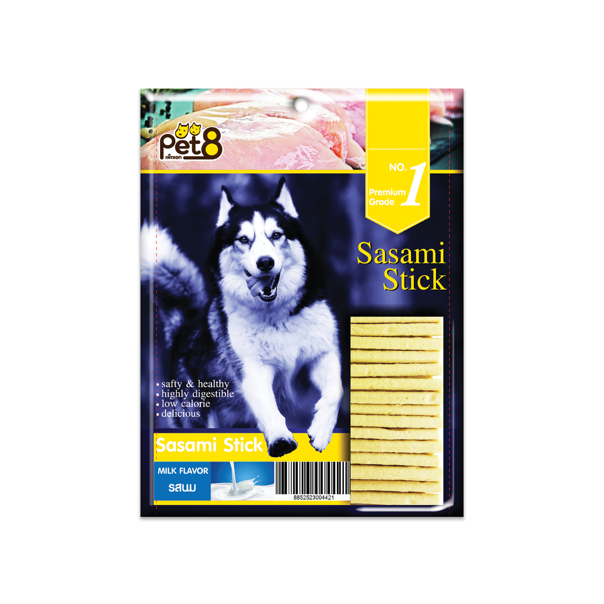 [MANOON] PET8  JS02 Sasami Stick Dog Treats  Milk Flavor เพ็ทเอ็ท ซาซามิ ขนมสุนัข รสนม ขนาด 400 กรัม