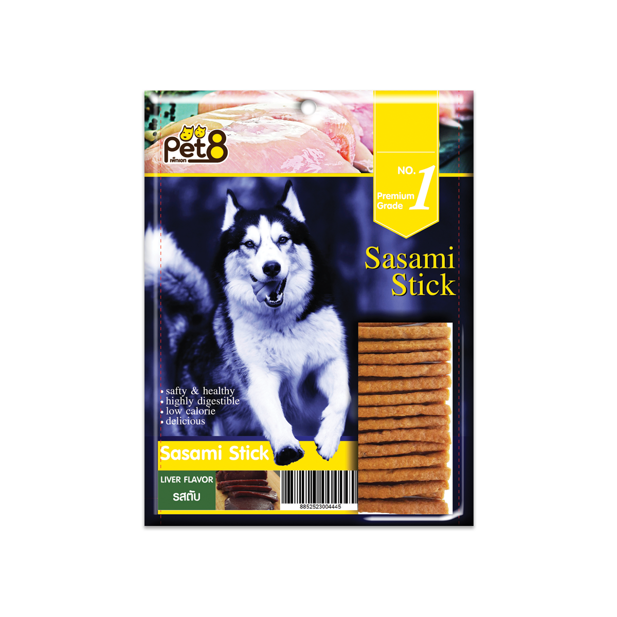 [MANOON] PET8  JS04 Sasami Stick Dog Treats Liver Flavor เพ็ทเอ็ท ซาซามิ ขนมสุนัข รสตับ ขนาด 400 กรัม