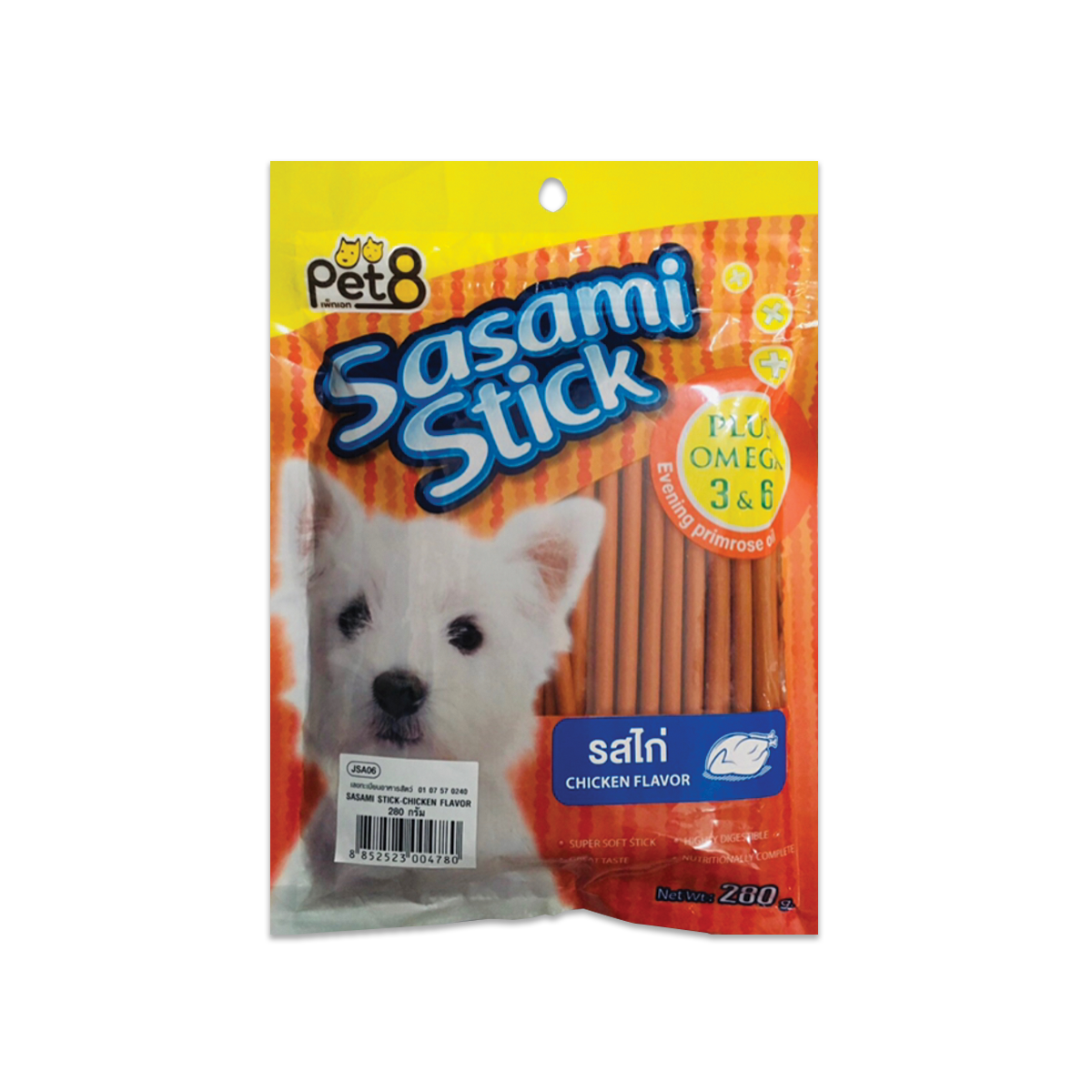 [MANOON] PET8  JSA06 Sasami Stick เพ็ทเอ็ท ซาซามิ สติ๊ก ขนมสุนัข รสไก่ ขนาด 280 กรัม