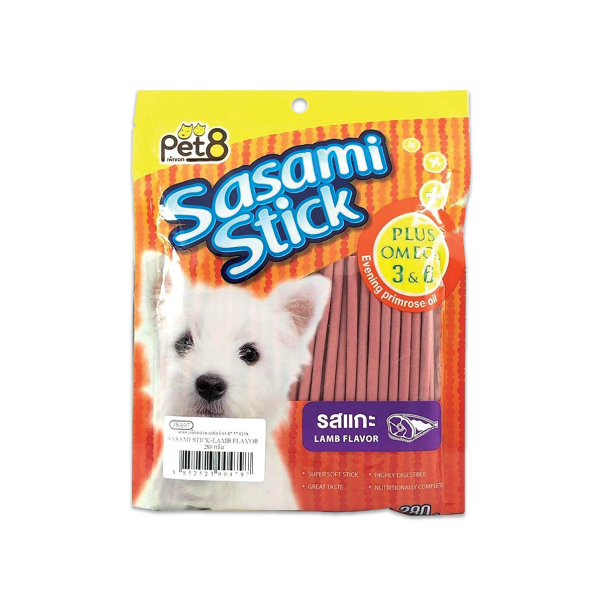 [MANOON] PET8  JSA07 Sasami Stick เพ็ทเอ็ท ซาซามิ สติ๊ก ขนมสุนัข รสแกะ ขนาด 280 กรัม