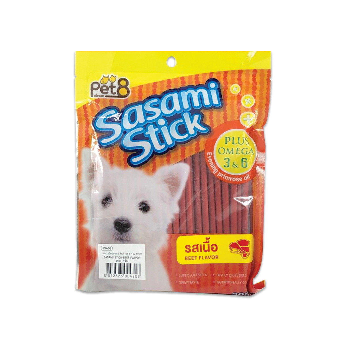 [MANOON] PET8  JSA08 Sasami Stick เพ็ทเอ็ท ซาซามิ สติ๊ก ขนมสุนัข รสเนื้อ ขนาด 280 กรัม