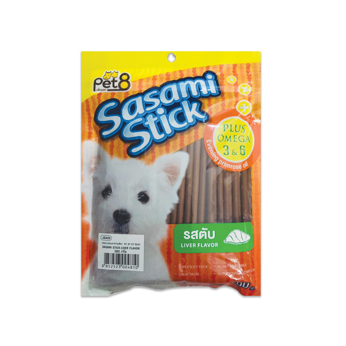 [MANOON] PET8  JSA09 Sasami Stick เพ็ทเอ็ท ซาซามิ สติ๊ก ขนมสุนัข รสตับ ขนาด 280 กรัม