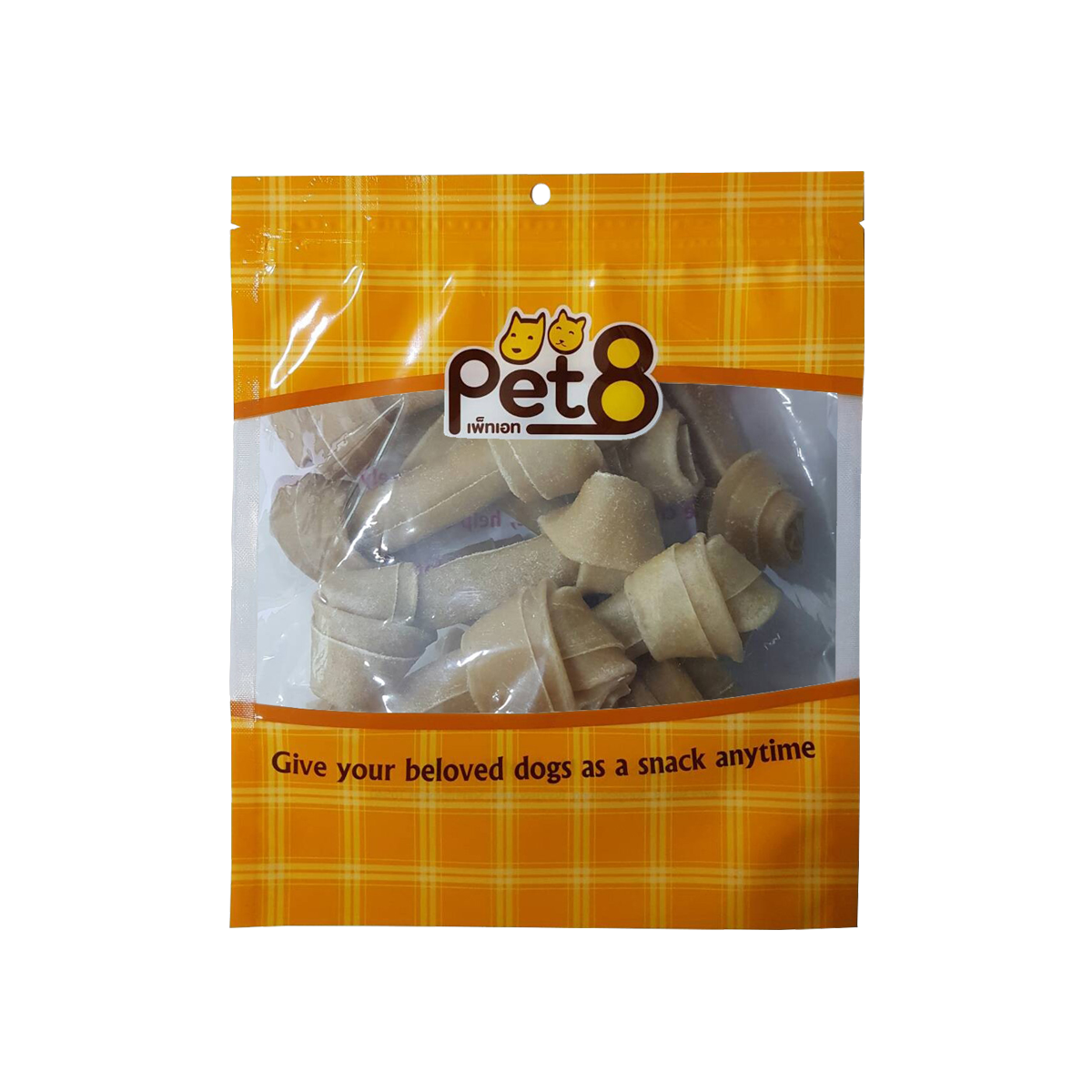 [MANOON] PET8  HL02 Dog Snack Rawhide Chewable Bone เพ็ทเอ็ท ขนมสุนัข กระดูกผูกธรรมชาติ ขนาด 4.5 นิ้ว (12 ชิ้น)