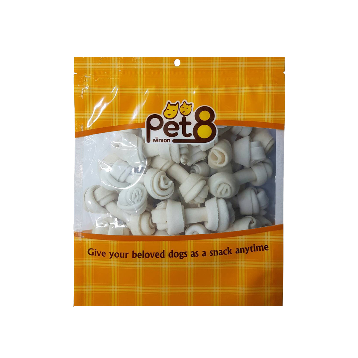 [MANOON] PET8  HL04 Dog Snack Rawhide Chewable White Bone เพ็ทเอ็ท ขนมสุนัข กระดูกผูกธรรมชาติ ขนาด 2.75 นิ้ว (35 ชิ้น)