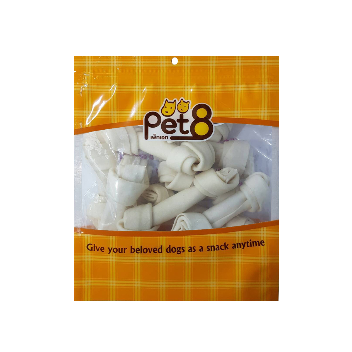 [MANOON] PET8  HL05 Dog Snack Rawhide Chewable White Bone เพ็ทเอ็ท ขนมสุนัข กระดูกผูกธรรมชาติ ขนาด 5.5 นิ้ว (12 ชิ้น)