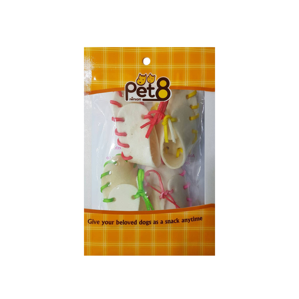 [MANOON] PET8  HS08 Dog Snack White Chewable Shoes เพ็ทเอ็ท ขนมสุนัข ร้องเท้าขาวผูก ขนาด 2.5 นิ้ว (4 ชิ้น)