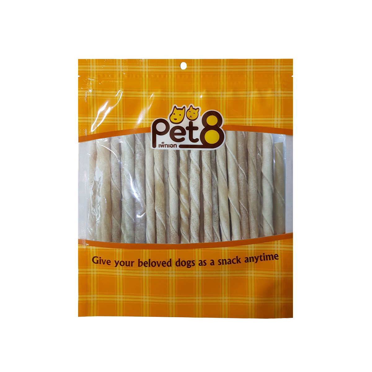 [MANOON] PET8  HL19 Dog Snack Chewable Rawhide Spiral Cow Skin เพ็ทเอ็ท ขนมสุนัข หนังวัวพันเกลียว ขนาด 400 กรัม