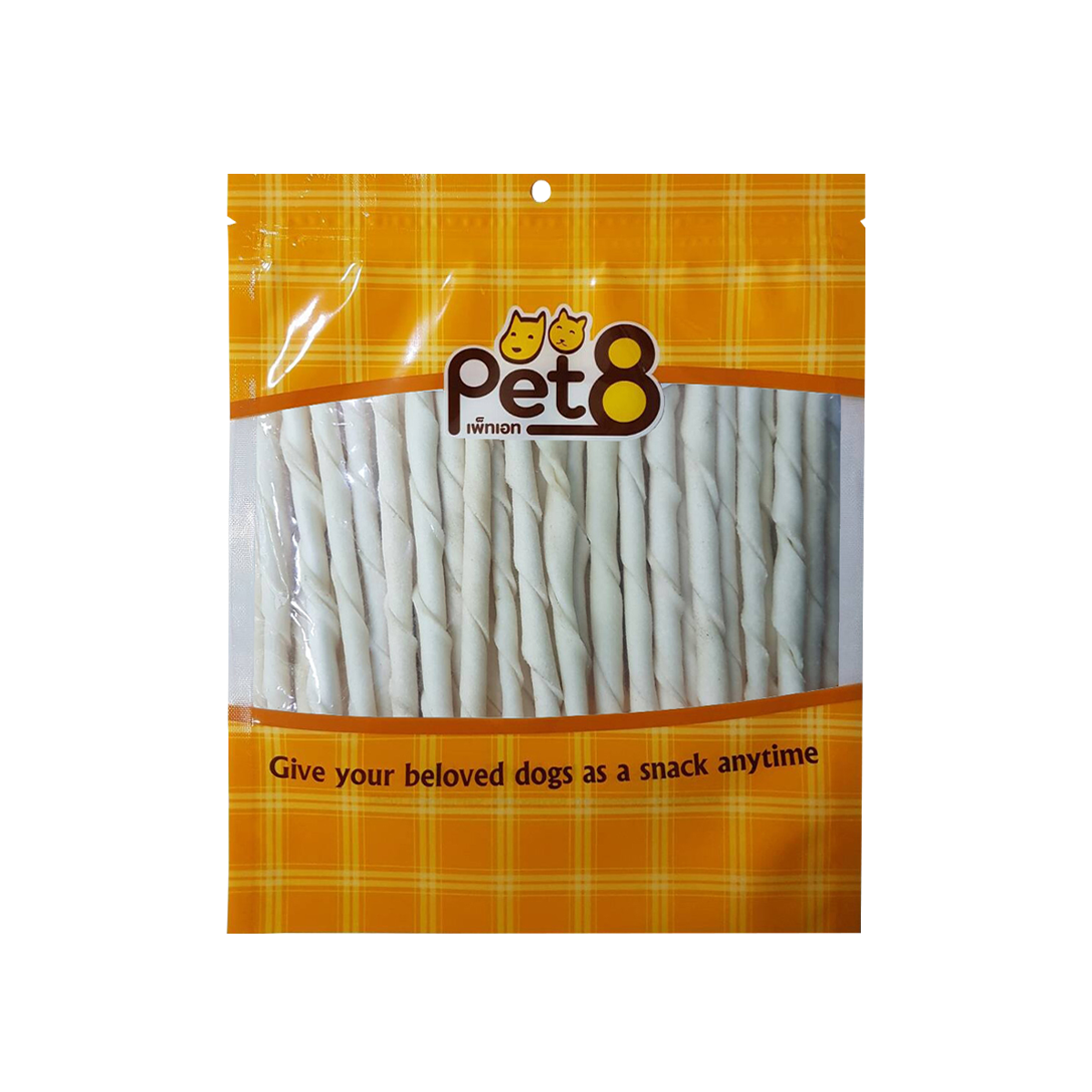 [MANOON] PET8  HL20 Dog Snack Chewable White Rawhide Spiral Cow Skin เพ็ทเอ็ท ขนมสุนัข หนังวัวพันเกลียวขาว ขนาด 400 กรัม