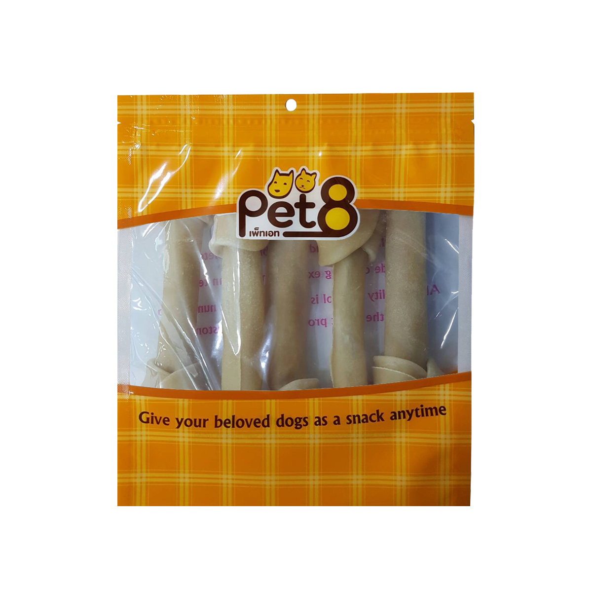 [MANOON] PET8  HL03 Dog Snack Rawhide Chewable Bone เพ็ทเอ็ท ขนมสุนัข กระดูกผูกธรรมชาติ ขนาด 5-5.5 นิ้ว (5 ชิ้น)