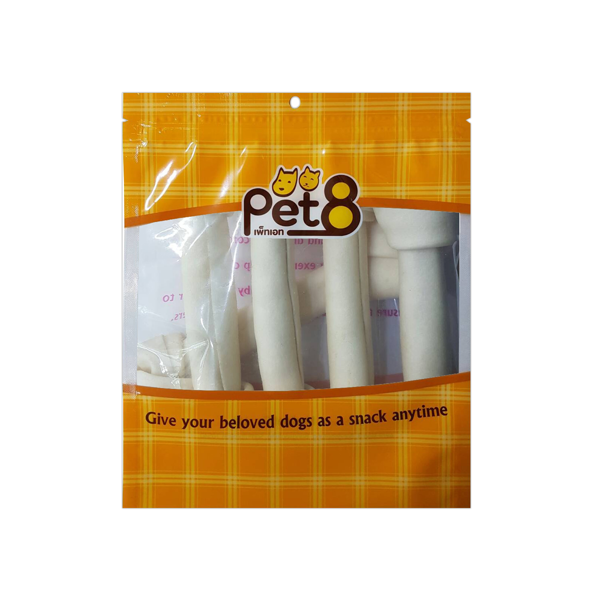 [MANOON] PET8  HL21 Dog Snack Rawhide Chewable White Bone เพ็ทเอ็ท ขนมสุนัข กระดูกผูกธรรมชาติ ขนาด 7.5 นิ้ว (5 ชิ้น)