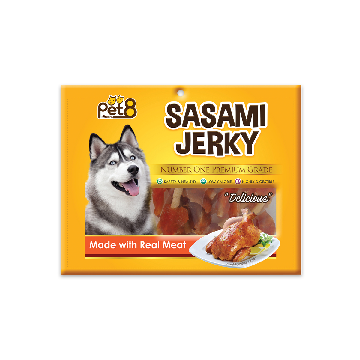 [MANOON] PET8  Sasami Jerky เพ็ทเอ็ท ขนมสุนัข ไก่เสียบแท่งเกลียว (2.5 นิ้ว) ขนาด 360 กรัม (JJ406)