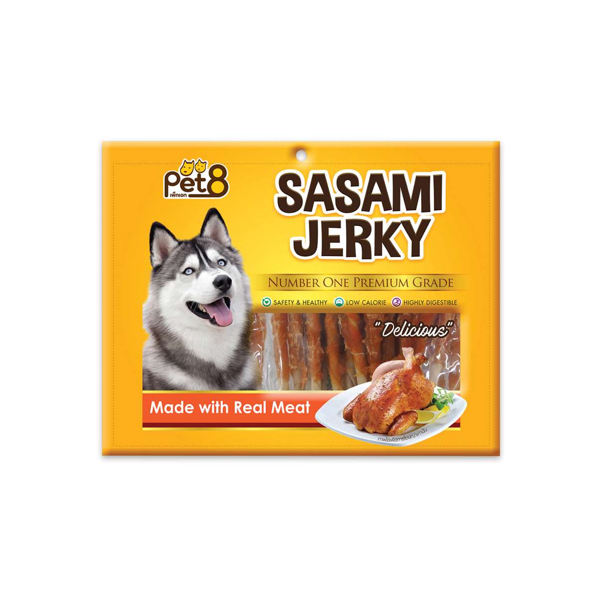 [MANOON] PET8  Sasami Jerky เพ็ทเอ็ท ขนมสุนัข ไก่พันแท่งหนังเกลียว ขนาด 360 กรัม (JJ407)