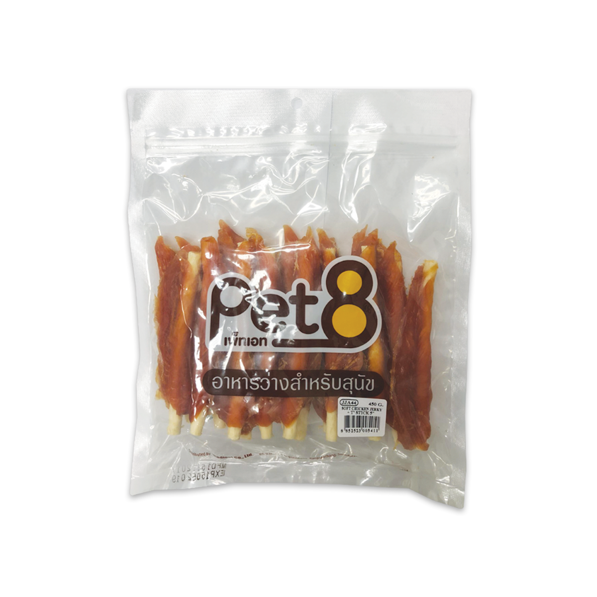 [MANOON] PET8  Sasami Jerky เพ็ทเอ็ท ขนมสุนัข สันในไก่ห่อแท่งเกลียว (แบบนิ่ม 5 นิ้ว) ขนาด 450g (JJA44)