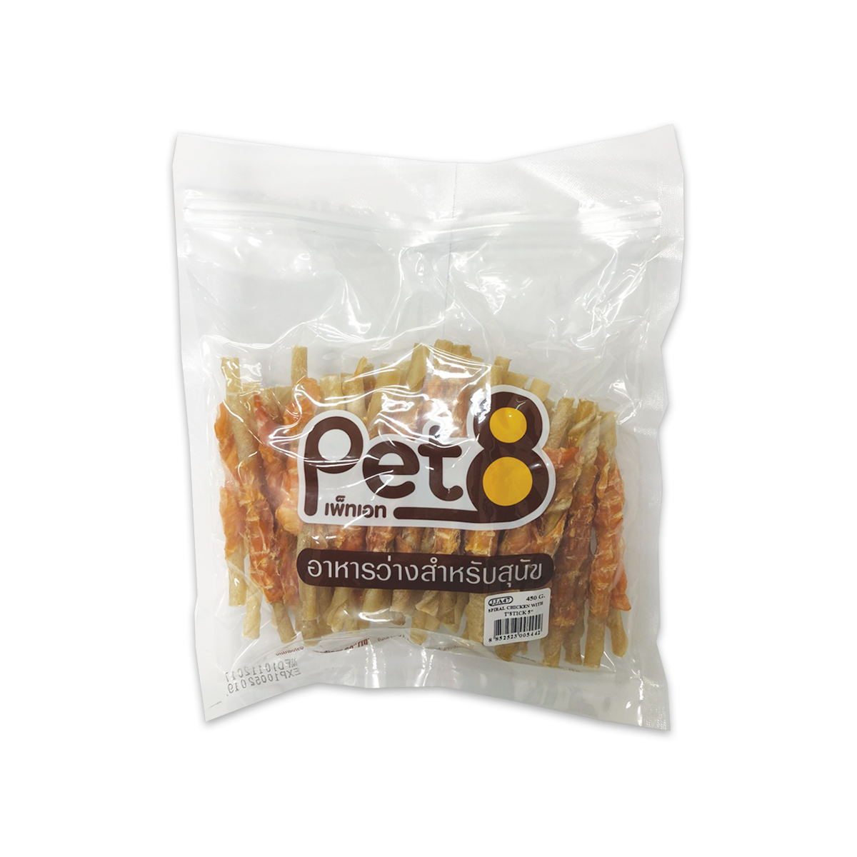 [MANOON] PET8  Sasami Jerky เพ็ทเอ็ท ขนมสุนัข ไก่พันแท่งหนังเกลียว (5 นิ้ว) ขนาด 450 กรัม (JJA47)