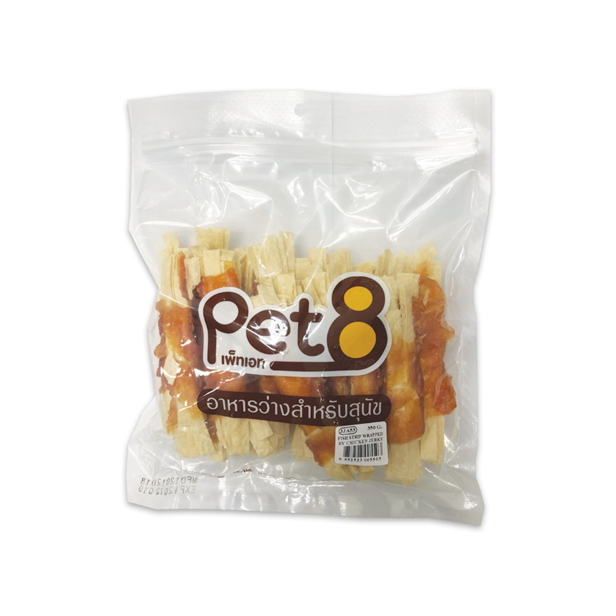 [MANOON] PET8  Sasami Jerky เพ็ทเอ็ท ขนมสุนัข ไก่พันปลาแผ่น (5 นิ้ว) ขนาด 350 กรัม (JJA53)