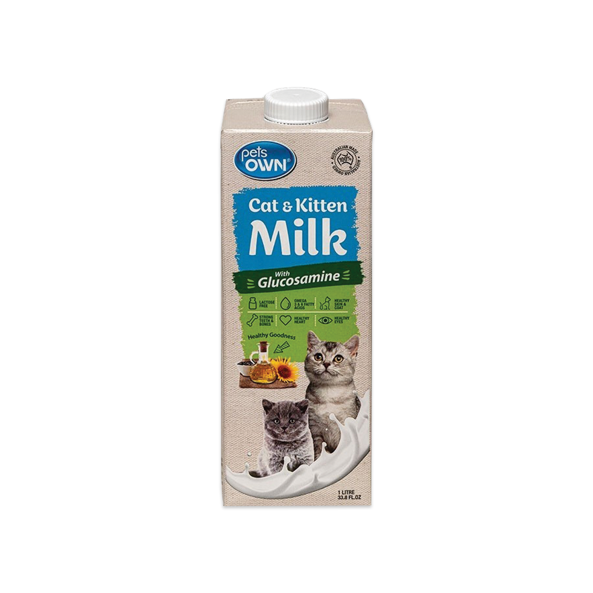 Pets Own Cat&Kitten Milk with Glucosamine เพ็ทส์โอน นมสำหรับลูกแมวและแมวโต ขนาด 1000 มล.