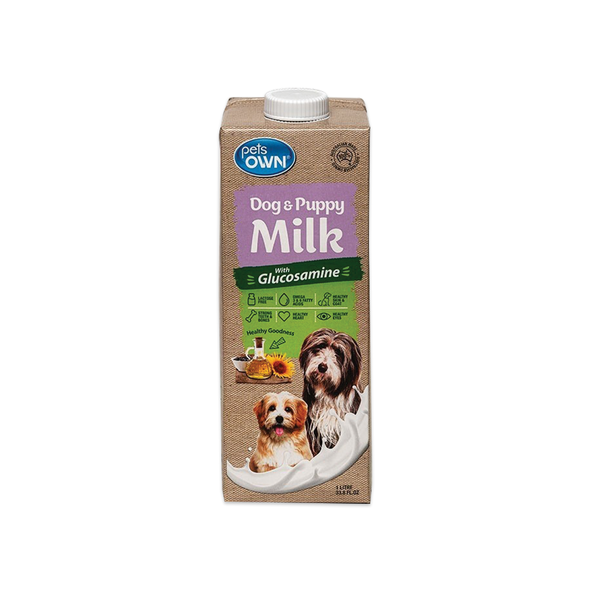 Pets Own Dog&Puppy Milk with Glucosamine เพ็ทส์โอน นมสำหรับลูกสุนัขและสุนัขโต ขนาด 1000 มล.