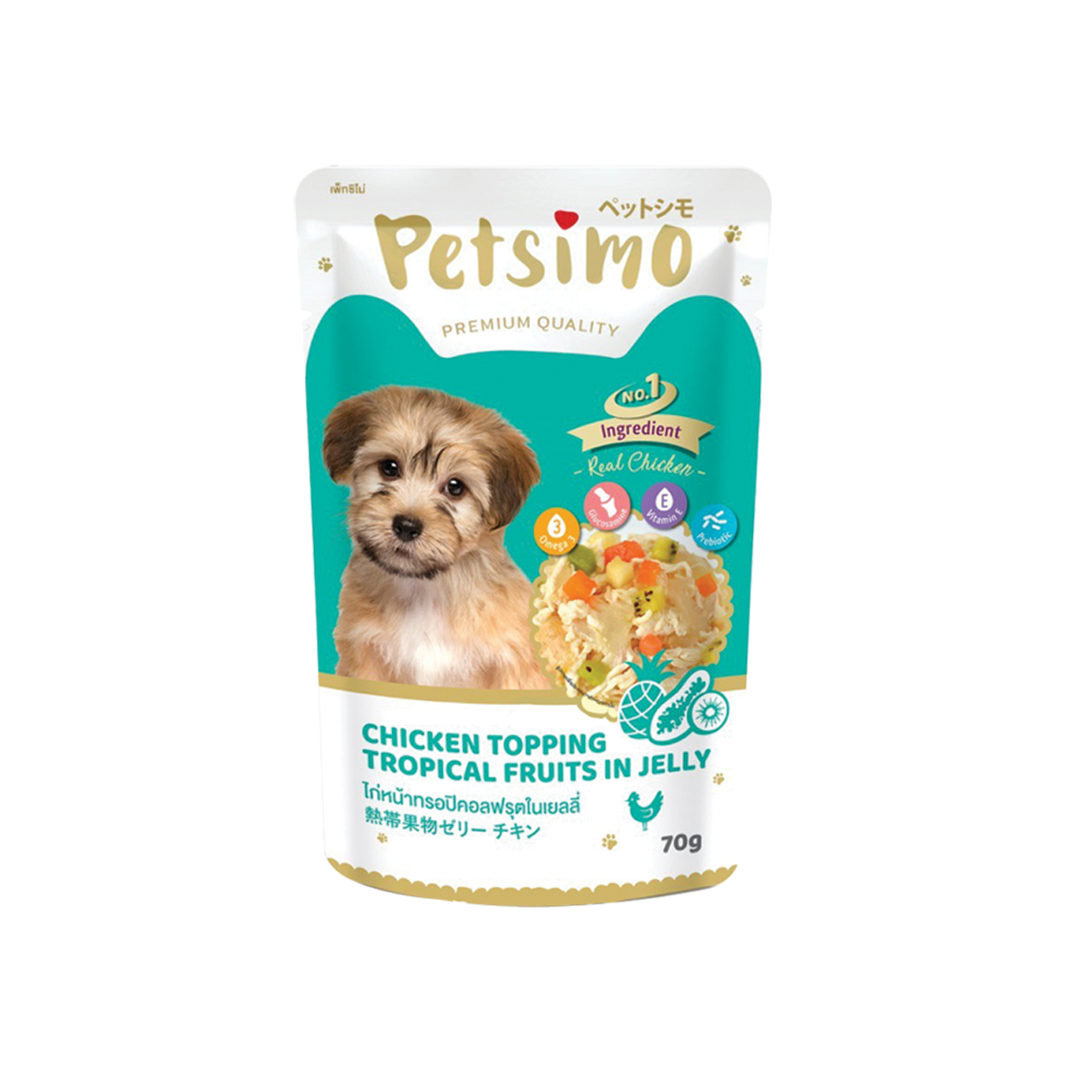 Petsimo Pouch Dog Food Chicken Formula Tropical Fruit in Jelly เพ็ทซิโม่ อาหารเปียกสำหรับสุนัข รสไก่-ทรอปิคอลฟรุ๊ต ในเจลลี่ ขนาด 70กรัม (12ซอง)