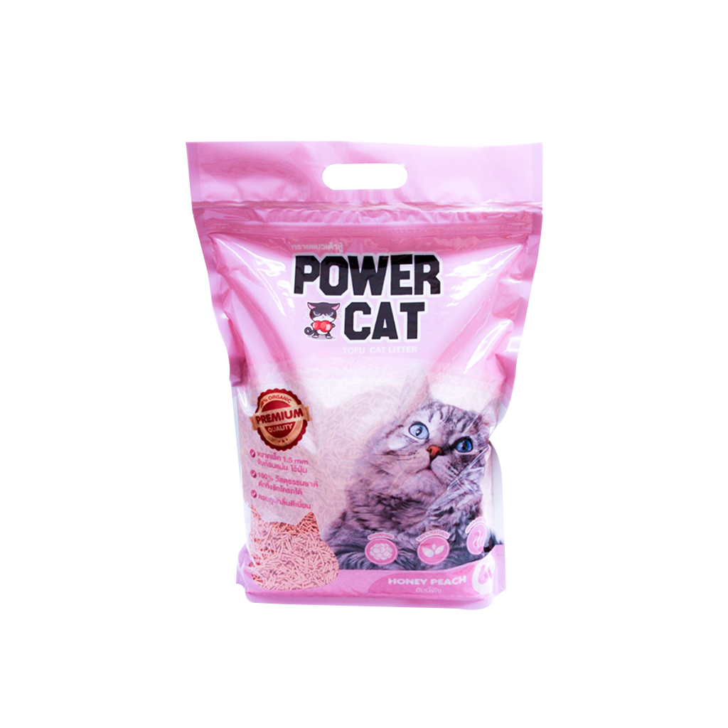 Power Cat พาวเวอร์ แคท ทรายแมวเต้าหู้กลิ่นฮันนี่พีช ขนาด 6 ลิตร