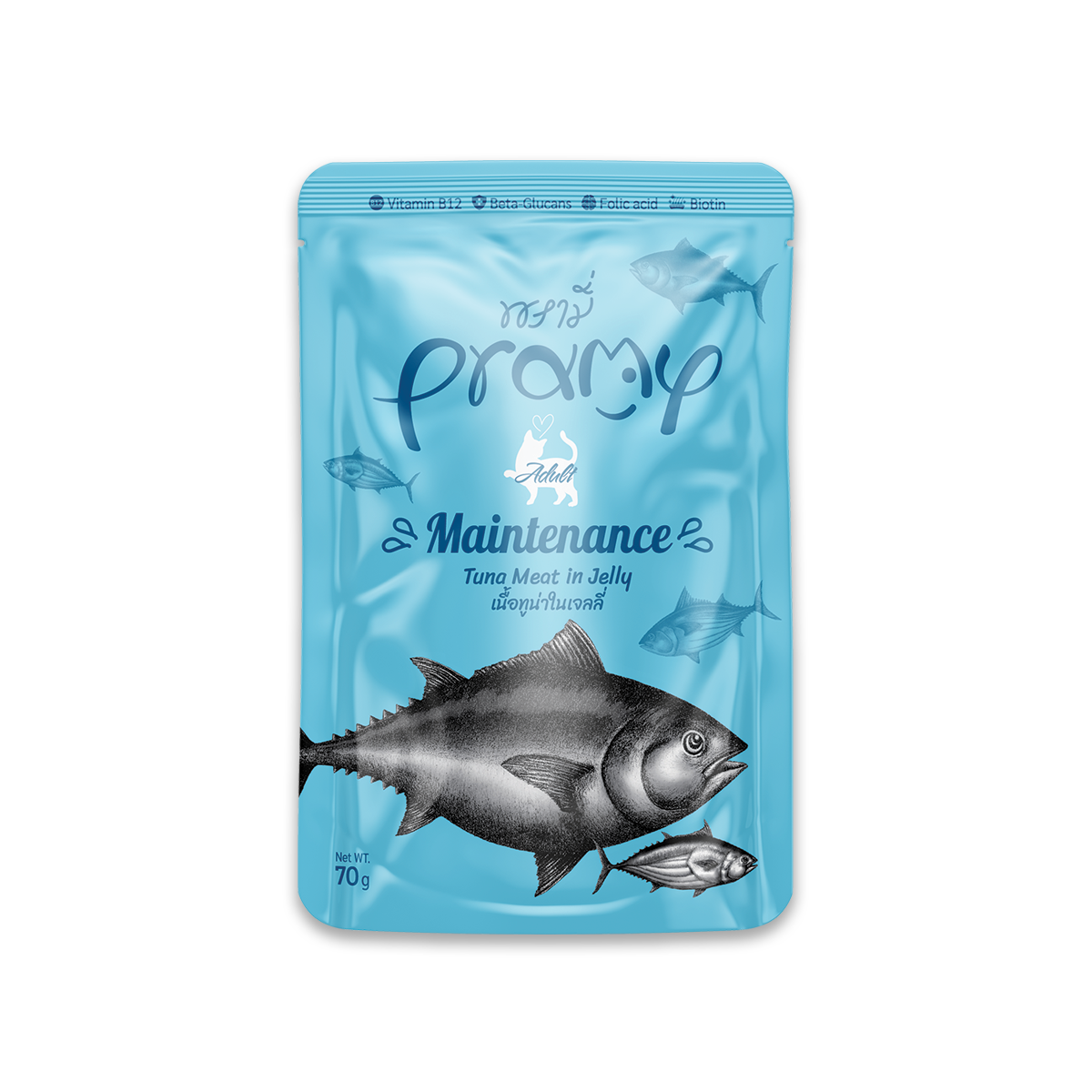 [MANOON] PRAMY Maintenance Tuna Meat in Jelly flavor พรามี่ อาหารเปียก รสทูน่าในเจลลี่ ขนาด 70 กรัม (12 ซอง)