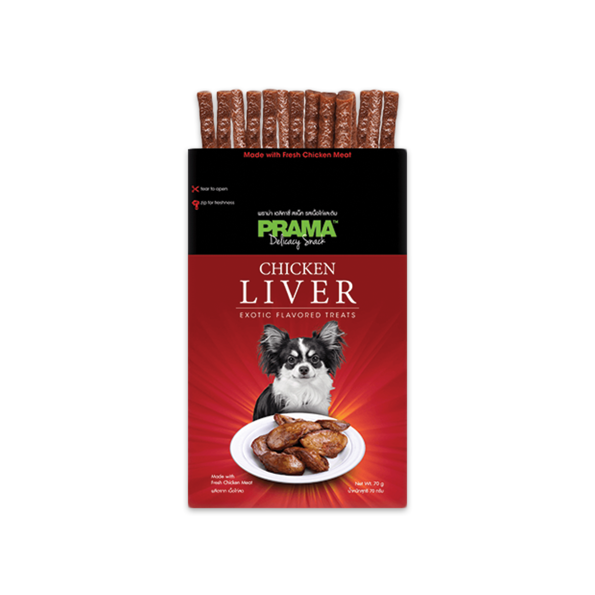 [MANOON] PRAMA Snack  Chicken Liver Flavor พราม่า สแน็ค ขนมสำหรับสุนัขรสตับไก่ ขนาด 70 กรัม