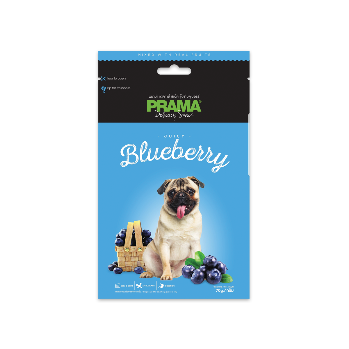 [MANOON] PRAMA Snack Blueberry Flavor พราม่า ด็อก สแน็ค ขนมสำหรับสุนัขรสบลูเบอรี่ ขนาด 70 กรัม